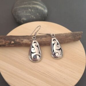 Taxco Mexico Sterling Silver Teardrop Earrings with Cutout Design
